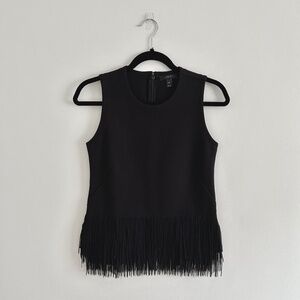 J. Crew Black Fringe Hem Tank Top Fitted Size XXS